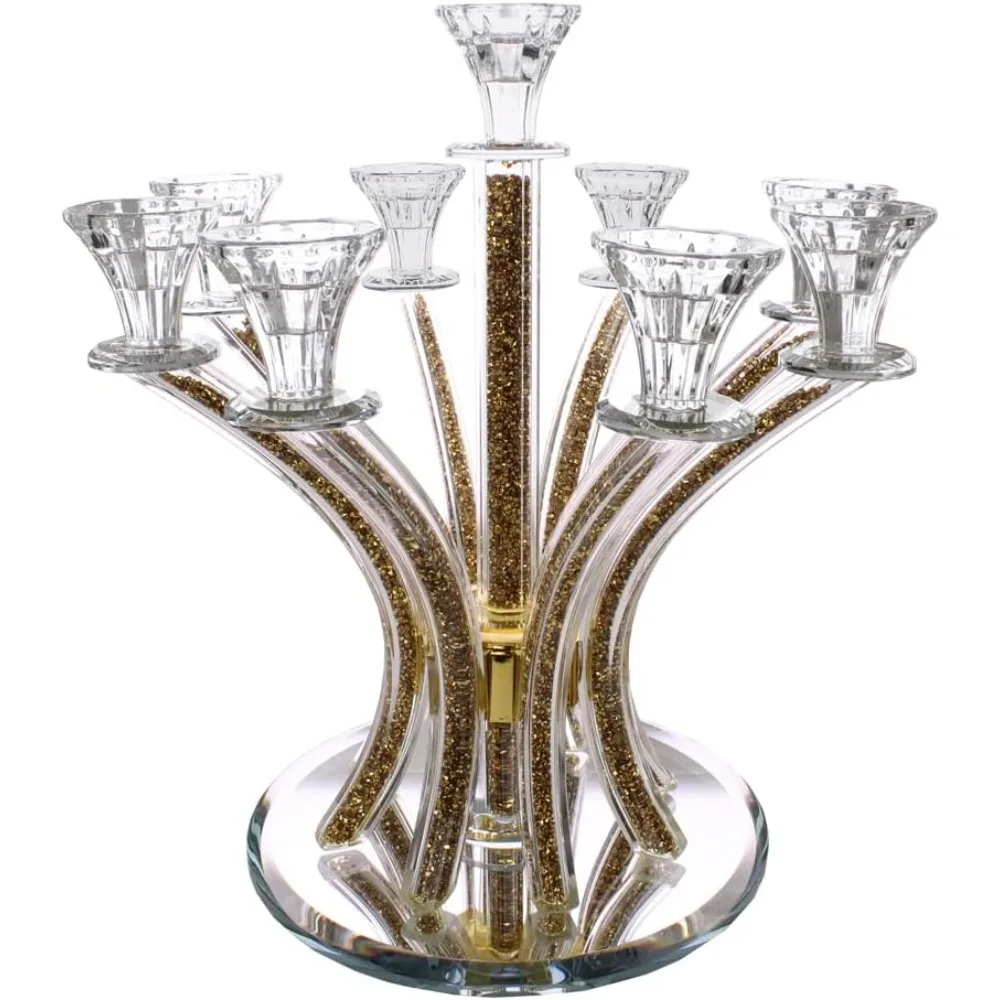 Elegant 13.5-inch candle holder, high crystal and 9-diamond inlaid arm, luxurious home centerpiece decoration candle holder