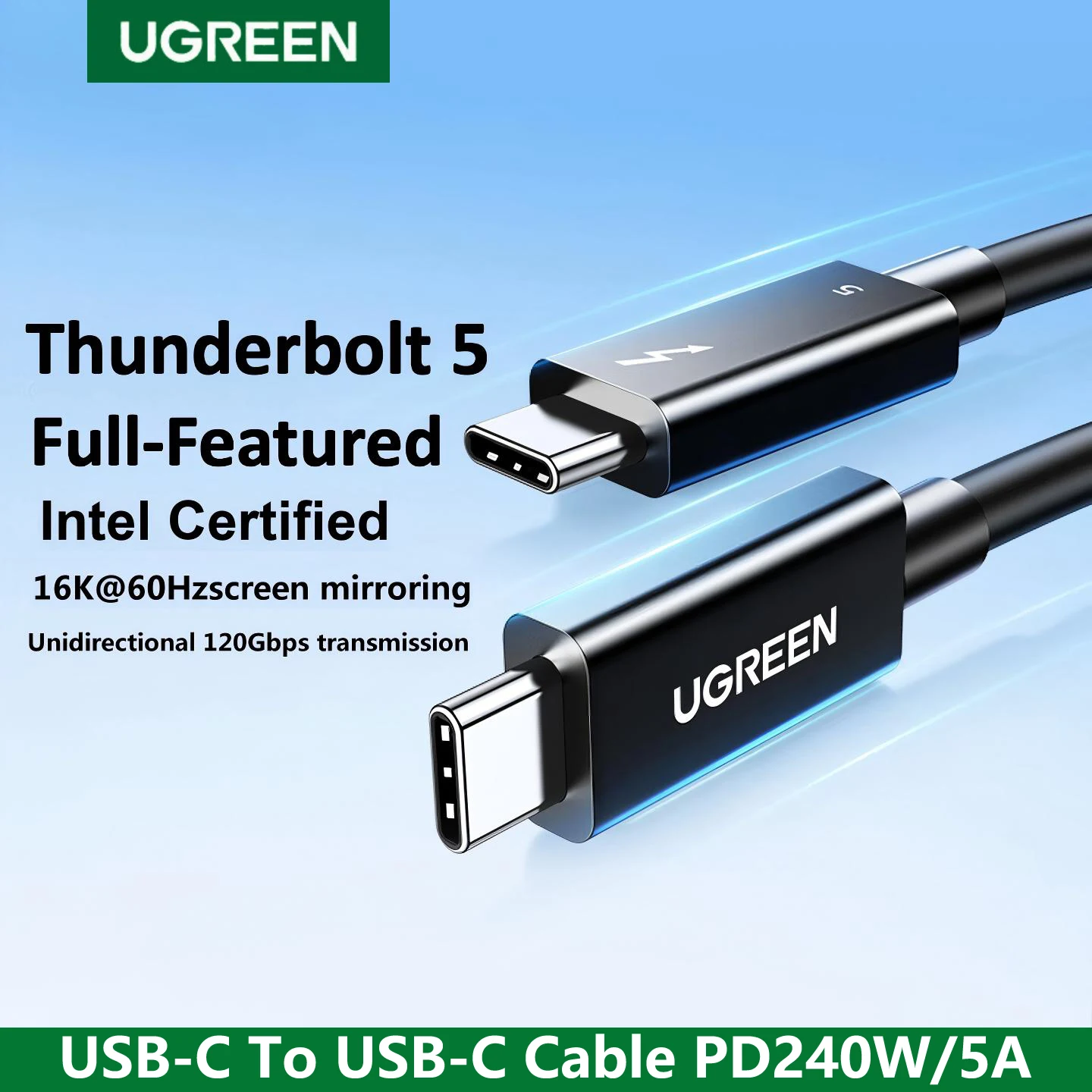 

UGREEN Thunderbolt 5 USB 4 Type C To Type C Cable 240W PD Fast Charging 16K@60Hz 120Gbps data transmission Gen For Apple Macbook