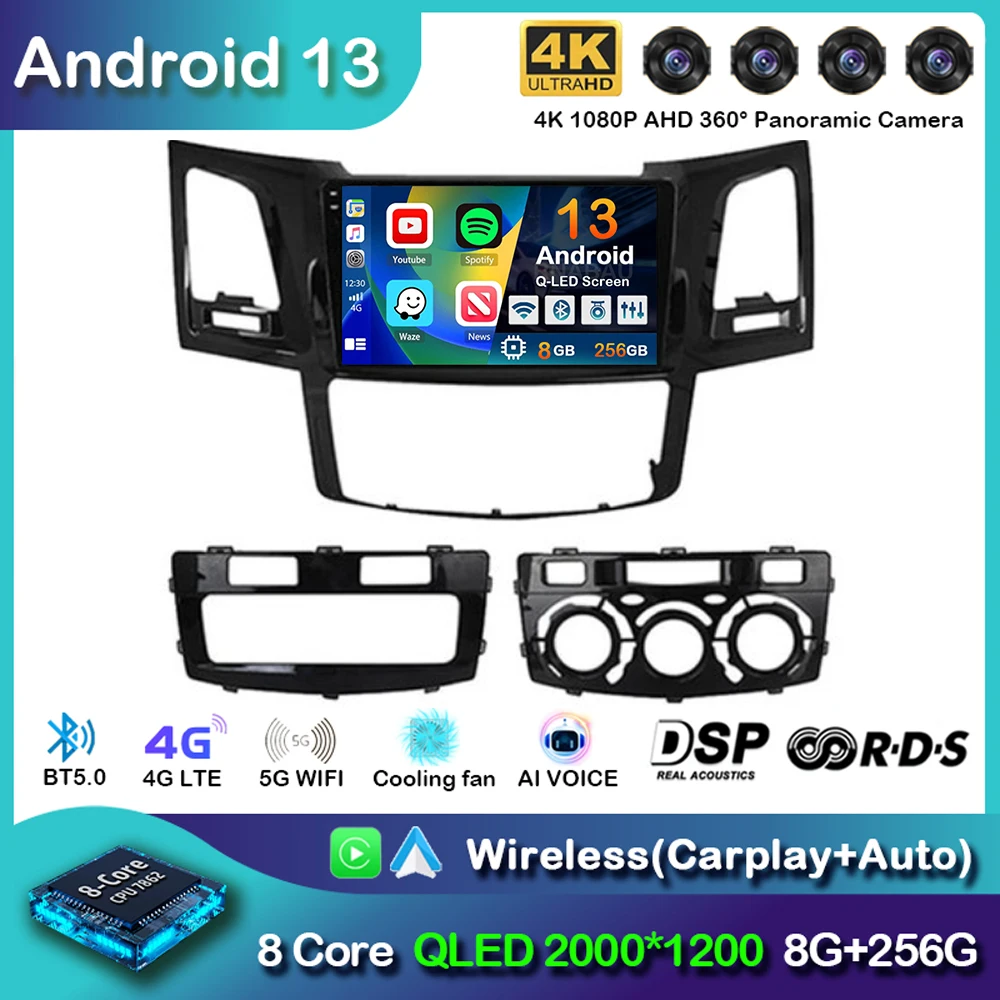 

Автомагнитола Carplay 2 DIN на Android 13 для Toyota Fortuner HILUX Revo Vigo 2007-2015 GPS мультимедийный видеоплеер стерео 4G