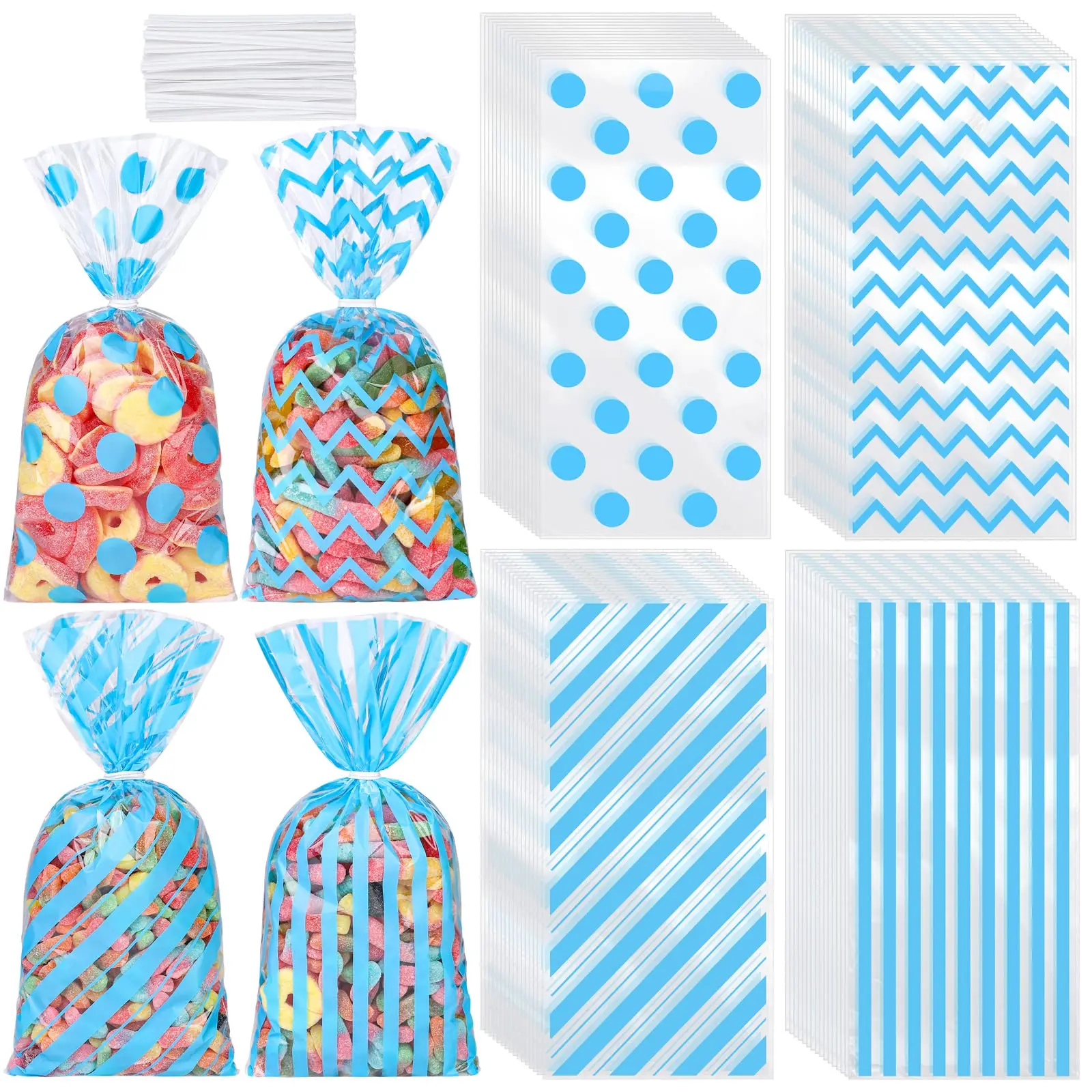 

100Pcs Plastic Candy Gift Bags Cellophane Treat Bags with Twist Ties for Birthday Weddings Party Favors Goodie Bags