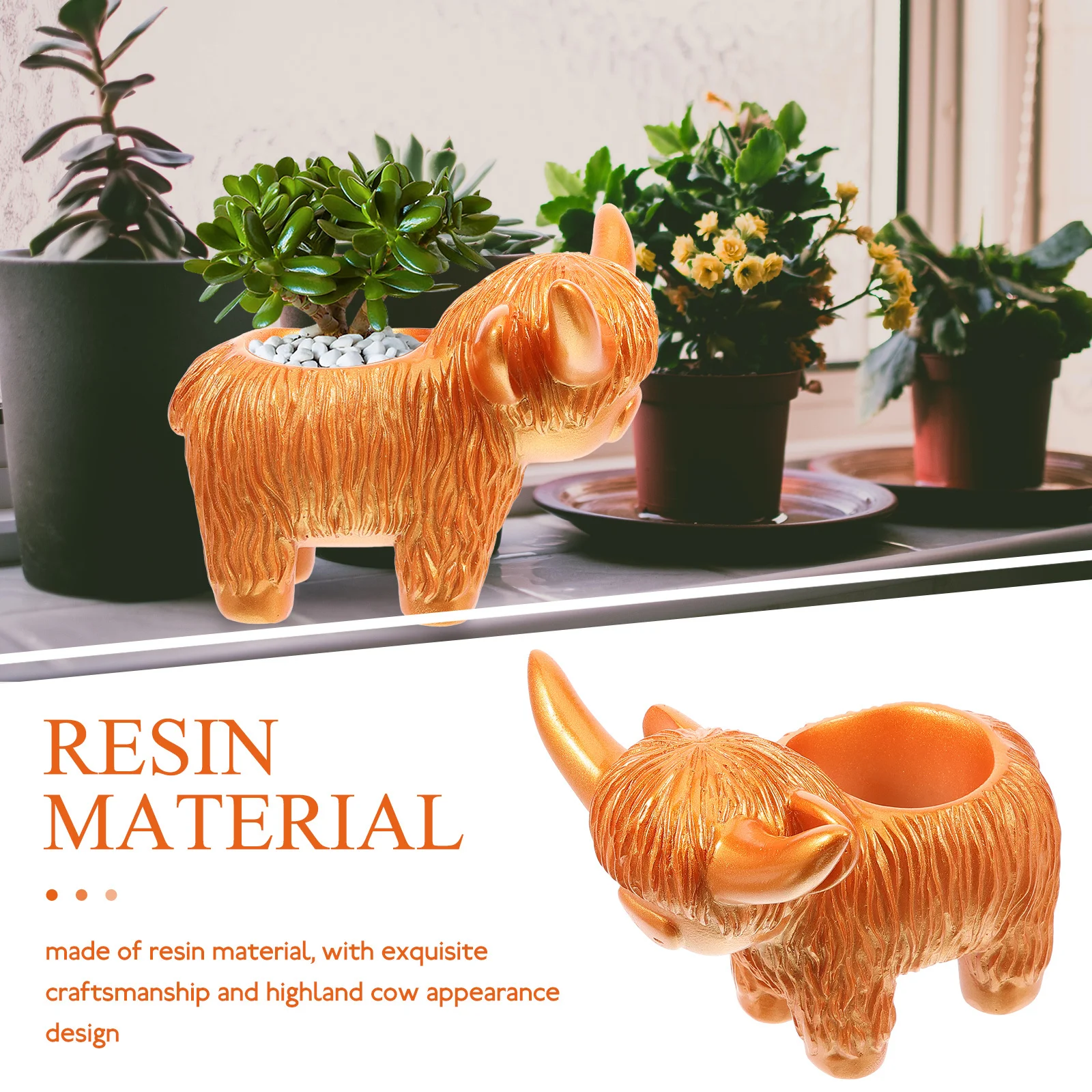 الراتنج زارع البقرة وعاء عصاري المرتفعات البقرة الزهور الزخرفية للمنزل حديقة داخلي في الهواء الطلق زراعة الحاويات #5