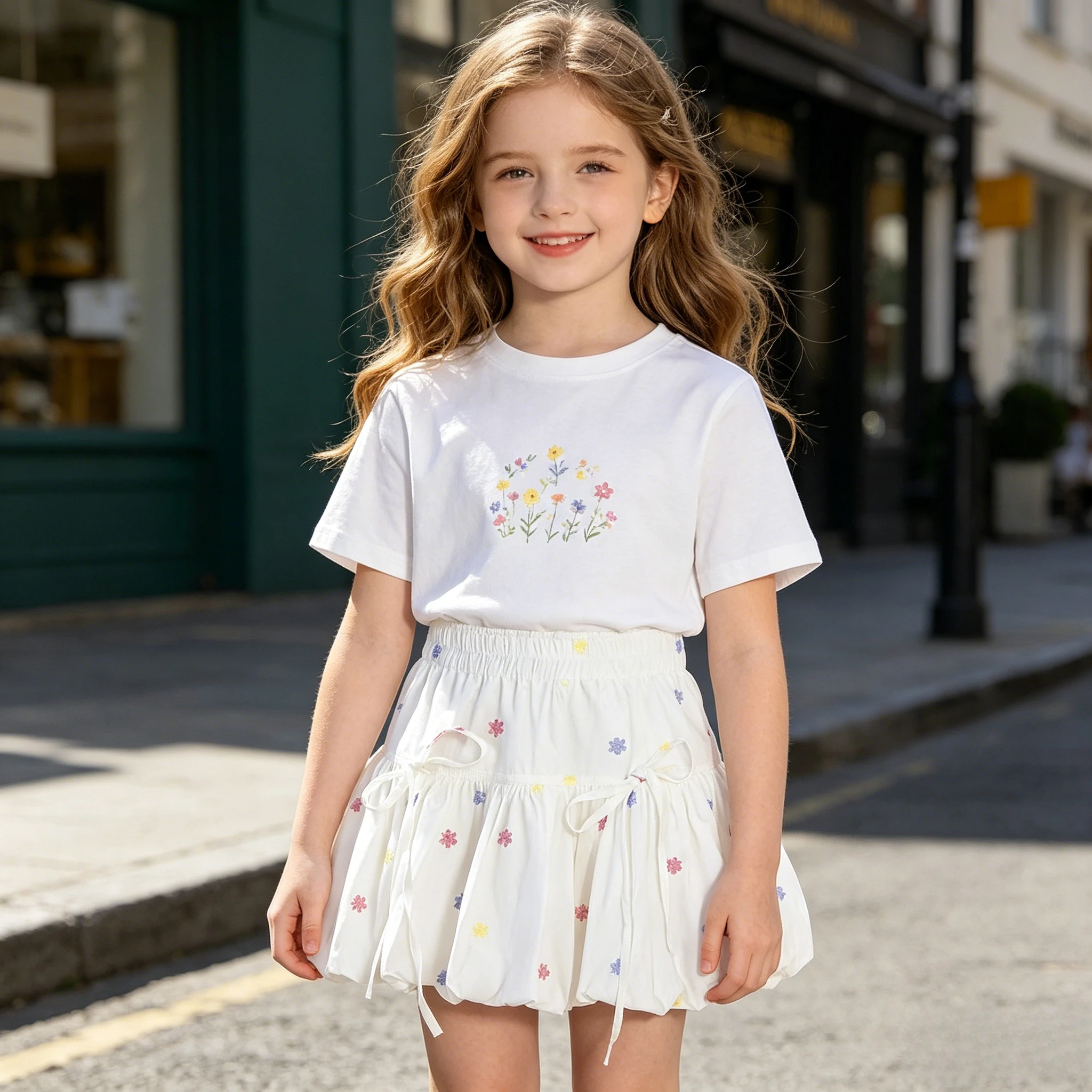 

School Teen Girls Floral Embroidered Bubble Skirt Kids Elastic Waist Puffy Ruffle Skirt for Summer New Party Casual Daily Outfit