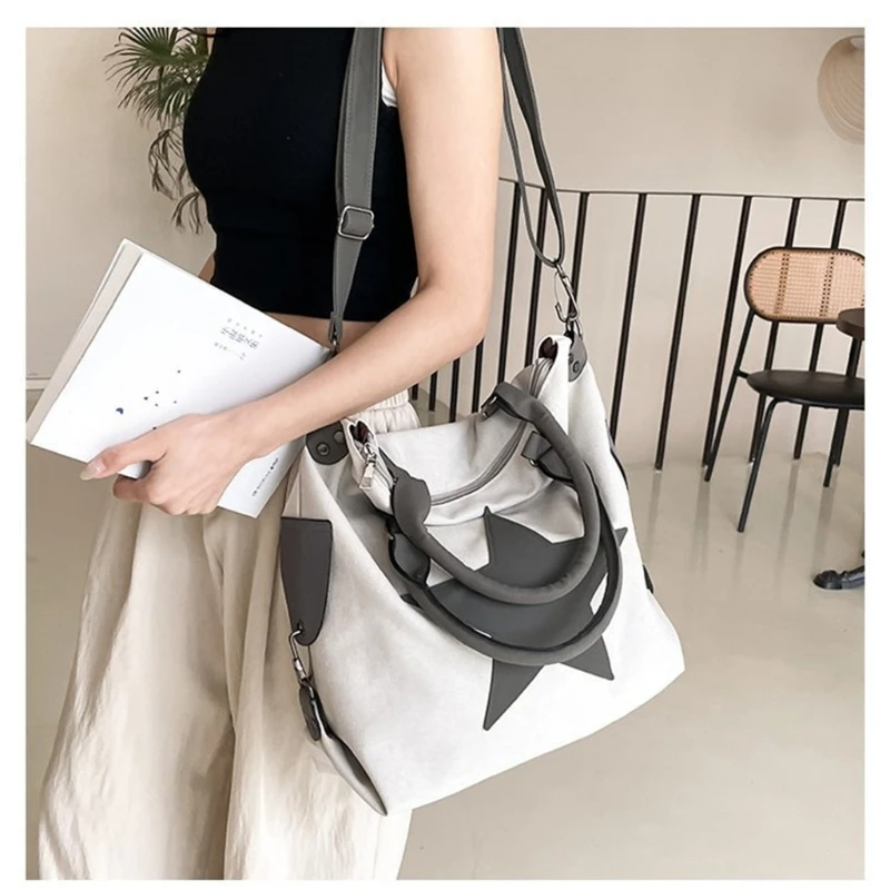 E74B Women Bag Large Capacity Shoulder Bag Student Schoolbag Star Crossbody Bag Messenger Bag Canvas Handbag for Travel