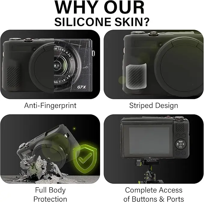 For Canon G7X Mark II, non-slip silicone grip case, scratch-resistant camera skin with lens guard protection,