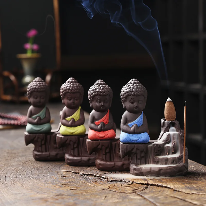 1pc Keramik Wasserfall Weihrauch brenner niedlichen Mönch Rückfluss Weihrauch brenner Bodhisattva Buddha Brenner Wohnkultur (ohne Weihrauch)