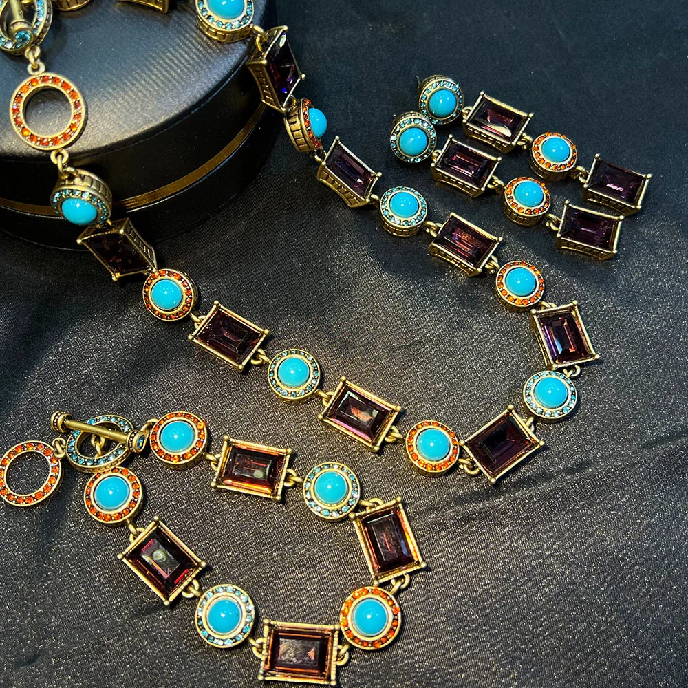 

DIY accessories French haute couture vintage necklace vintage turquoise baroque copper plated real gold medieval bracelet markin