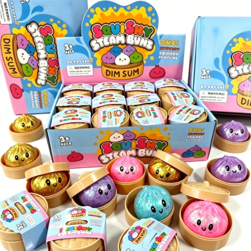 Mini Mystery Box Großer Dumpling-Stressball mit Dampfgarer, Bunter Squishy-Brötchen-Sensorikspielzeug zur Angstlinderung