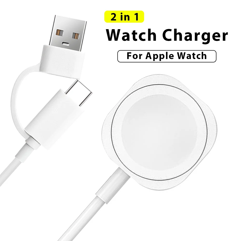 Магнитное беспроводное зарядное устройство серии iWatch для Apple Watch 10 9 8 7 6 5 4 3 SE Ultra 2,5 Вт USB Type C Двухпортовое портативное зарядное устройство Магнитное беспроводное зарядное устройство серии iWatch для Apple Watch 10 9 8 7 6 5 4 3 SE Ultra 2,5 Вт USB Type C Двухпортовое портативное зарядное устройство