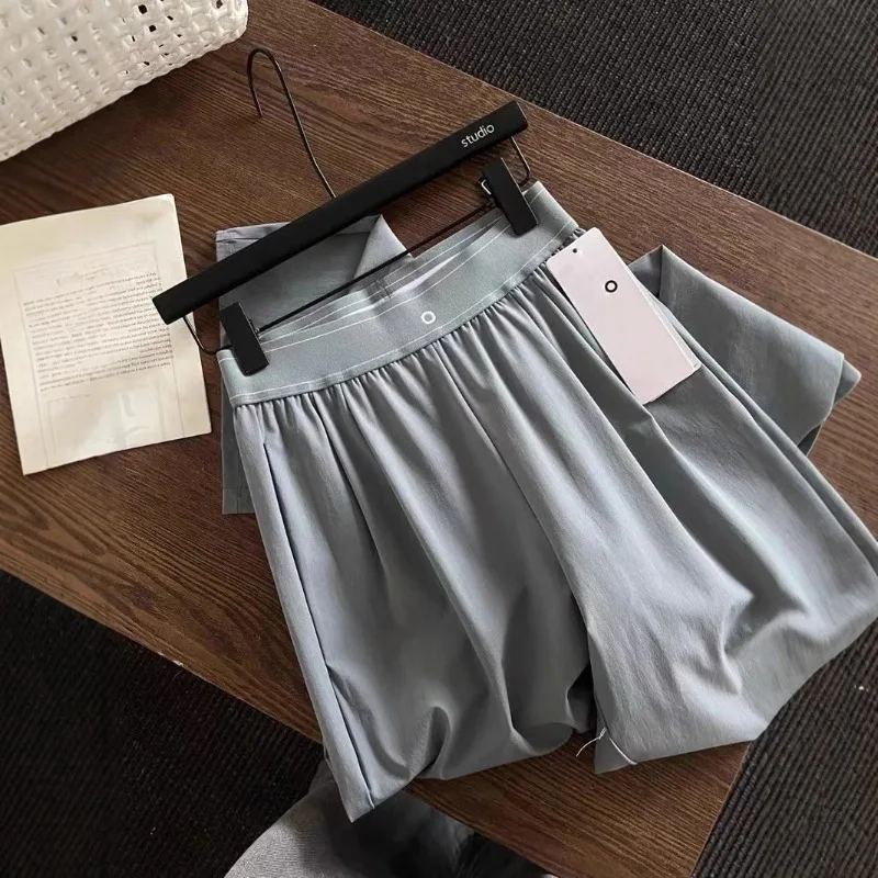 

2025 New Elastic High Waist Casual Sports Pants Solid Color Fashion American Style Pants High Street Summer Straight Trousers
