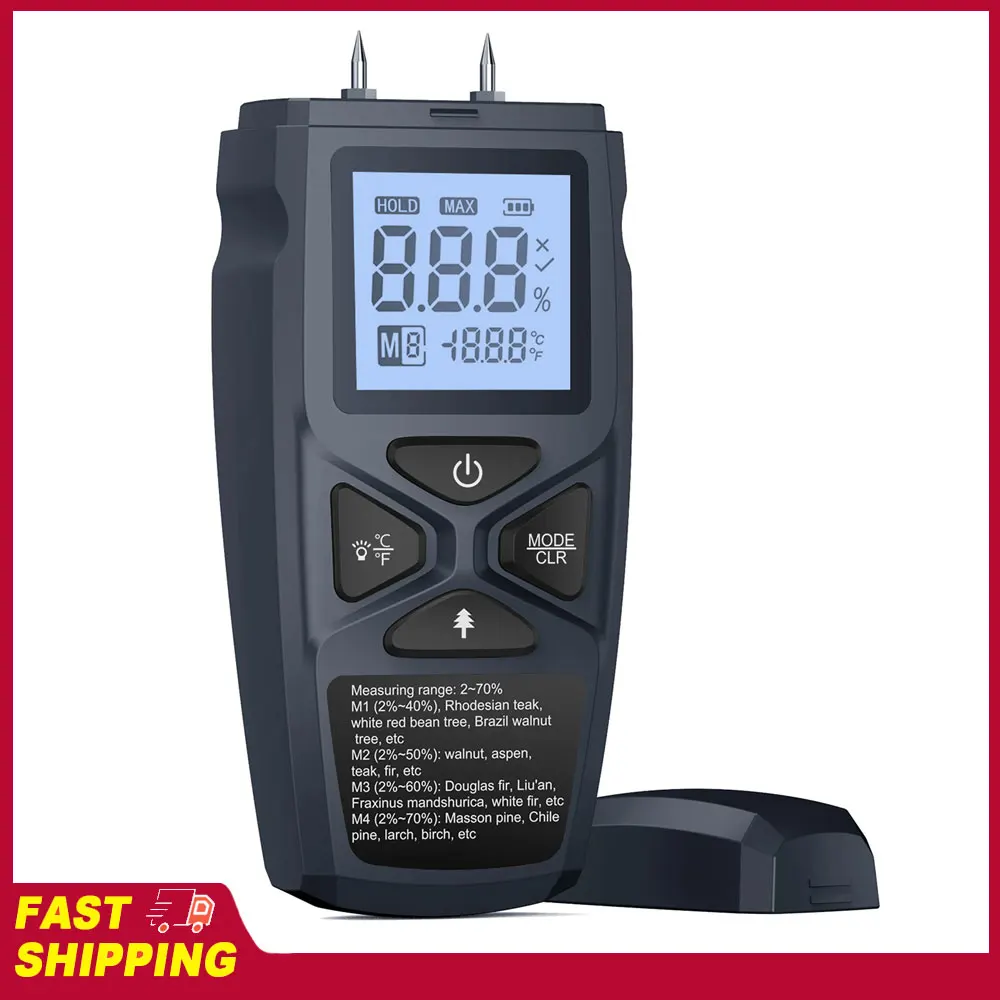 Wood Moisture Meter Thermometer LCD Display High Precision and Fast Response Data for Hard Wood Soft Wood Paper Bamboo Herbs