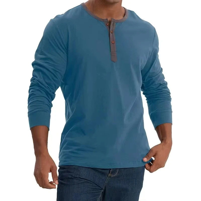 

American European New Fashion Men's Color-coded Casual Trendy Long Sleeve O-neck Cotton T-shirts Male Clothes Undershirts Tops