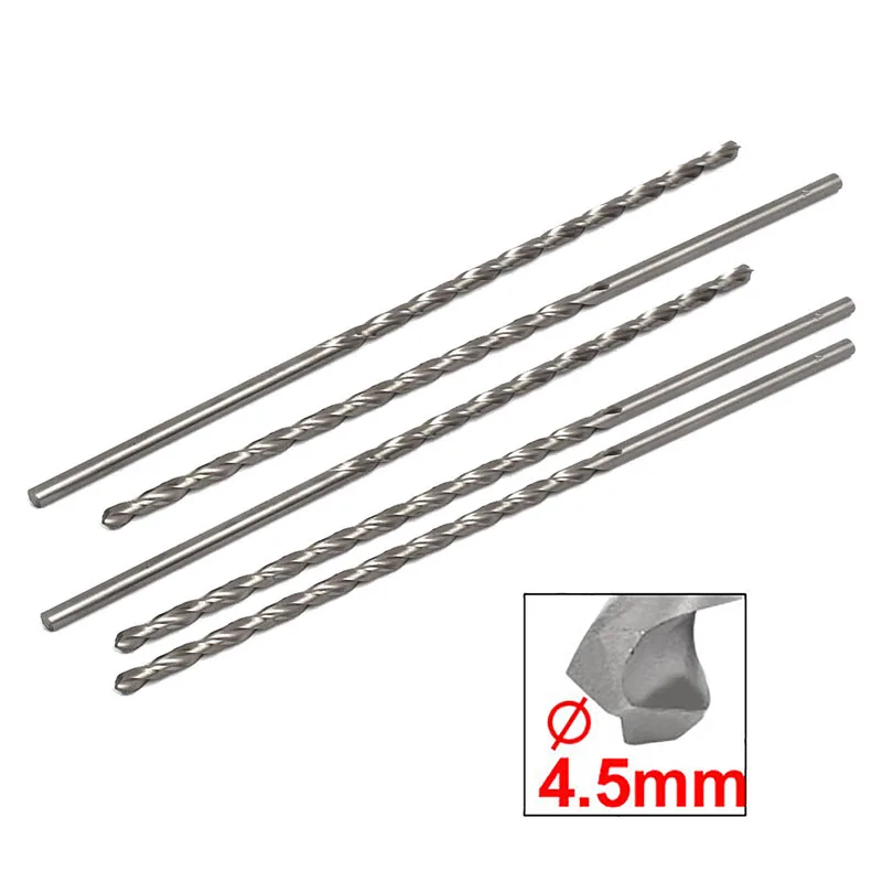 5pcs 4.5mm Dia HSS Twist Drill Bit Straight Round Shank Drilling Tool 200mm Long Drill Bit Set