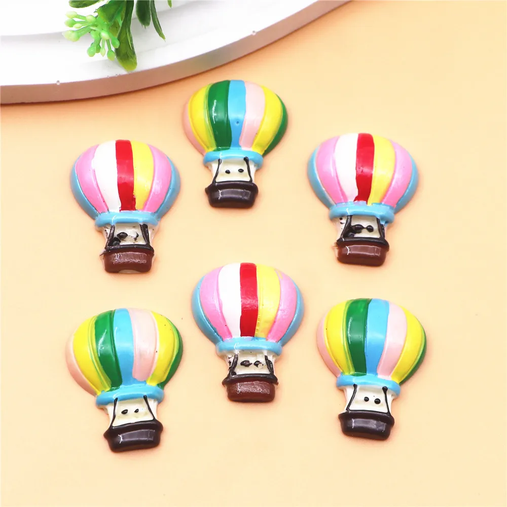 10pcs Kawaii Hot Air Balloon Resin Miniature Art Supply Flatback Cabochon DIY Decorative Craft Scrapbooking,22*28mm