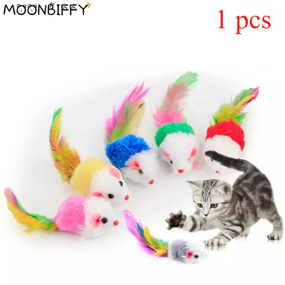 Cat Toy Mouse Mixed Loaded Feather Rainbow Ball Toys for Cats Funny Playing Toy Kitten Colorful Plush Rat Toy Supplies