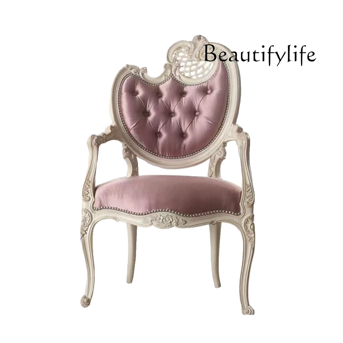

French solid wood luxury back chair villa court fabric single engraved dining chair American used book chair