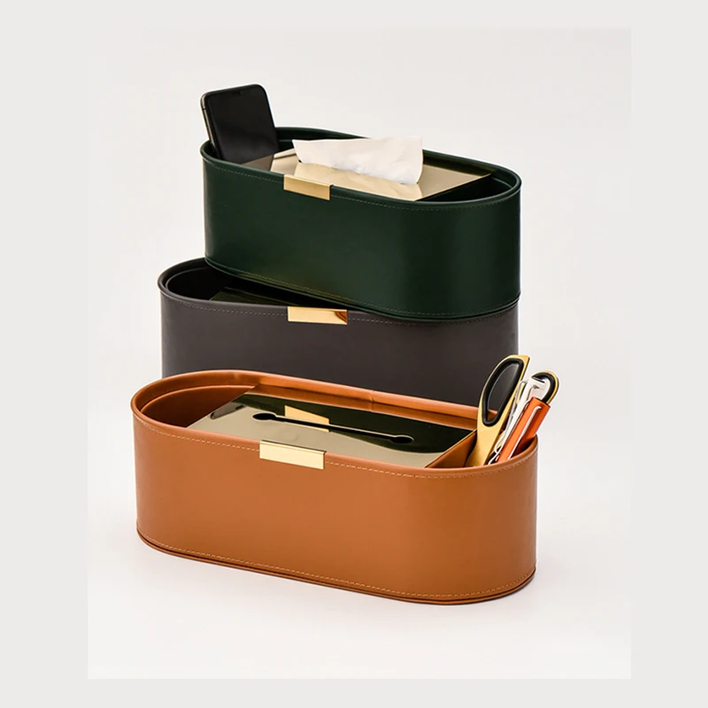 

High-grade Leather Tissue Multi-function Paper Room Remote Debris Storage Desktop Napkin