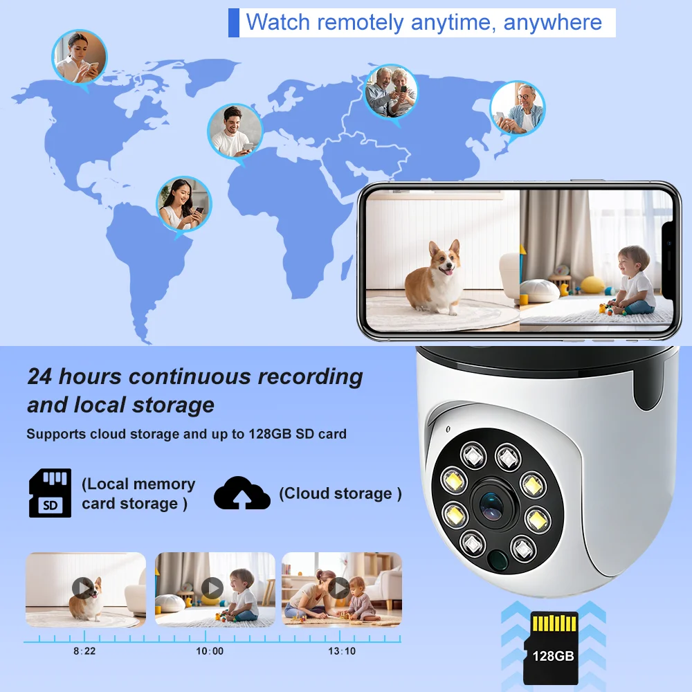 Indoor Camera Wifi Tuya Smart Life 6MP Dual Lens HD Dual Screen AI Auto Tracking PTZ Security Wireless Video Surveillance Camera