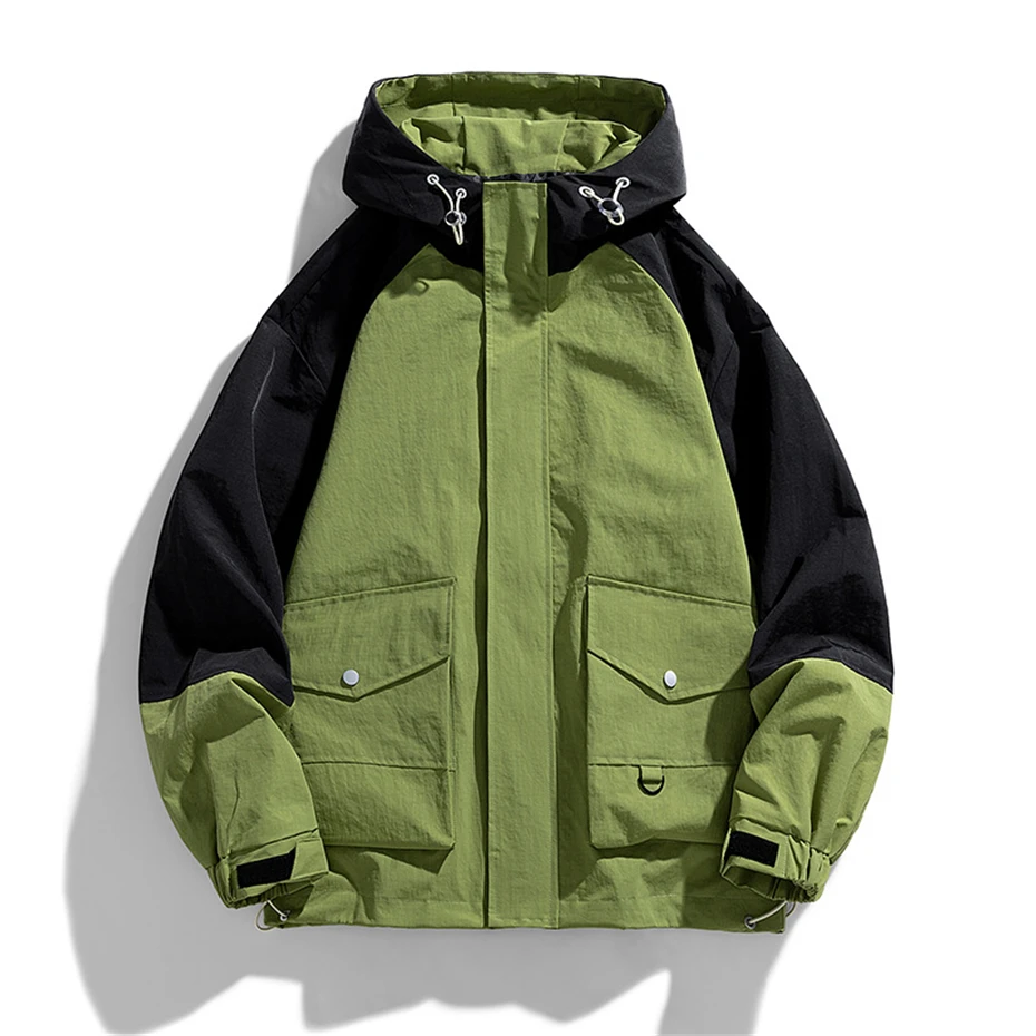 

2025 Plus Size 9XL Cargo Jacket Men Camping Jacket Spring Autumn Patchwork Windbreak Hooded Jackets Coats Fashion Outerwear Male