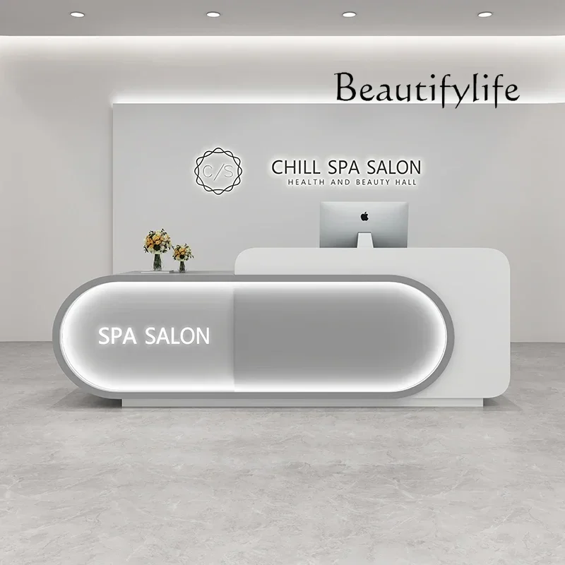 S Barber Shop Front Desk Reception Desk Beauty Salon Clothing Store Small Curved Paint Checkout Page Dance Room Bar