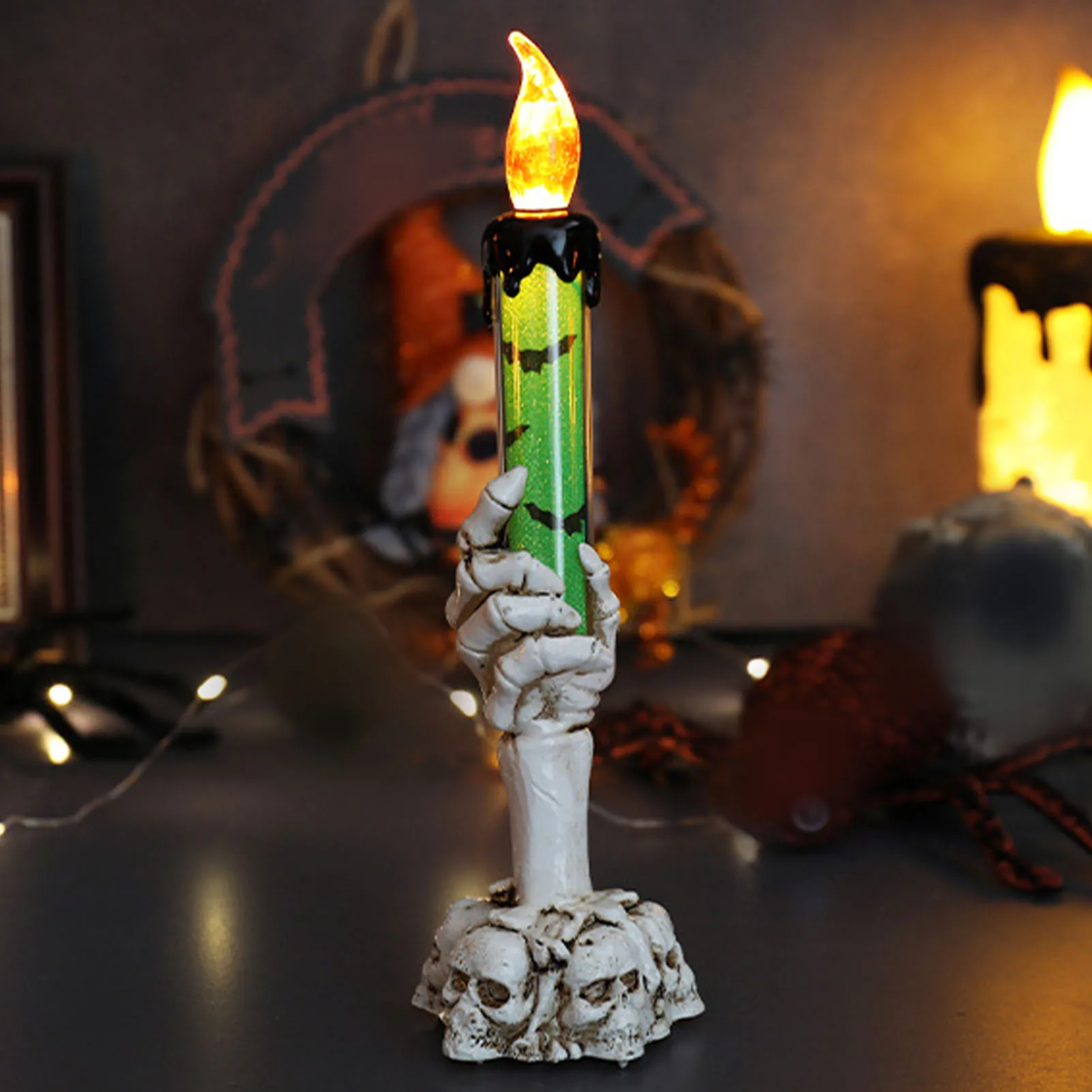 Halloween Skull Candle Light LED Flameless Skeleton Ghost Hand Candle Lamp 2025 Halloween Decoration Festive Party Decor