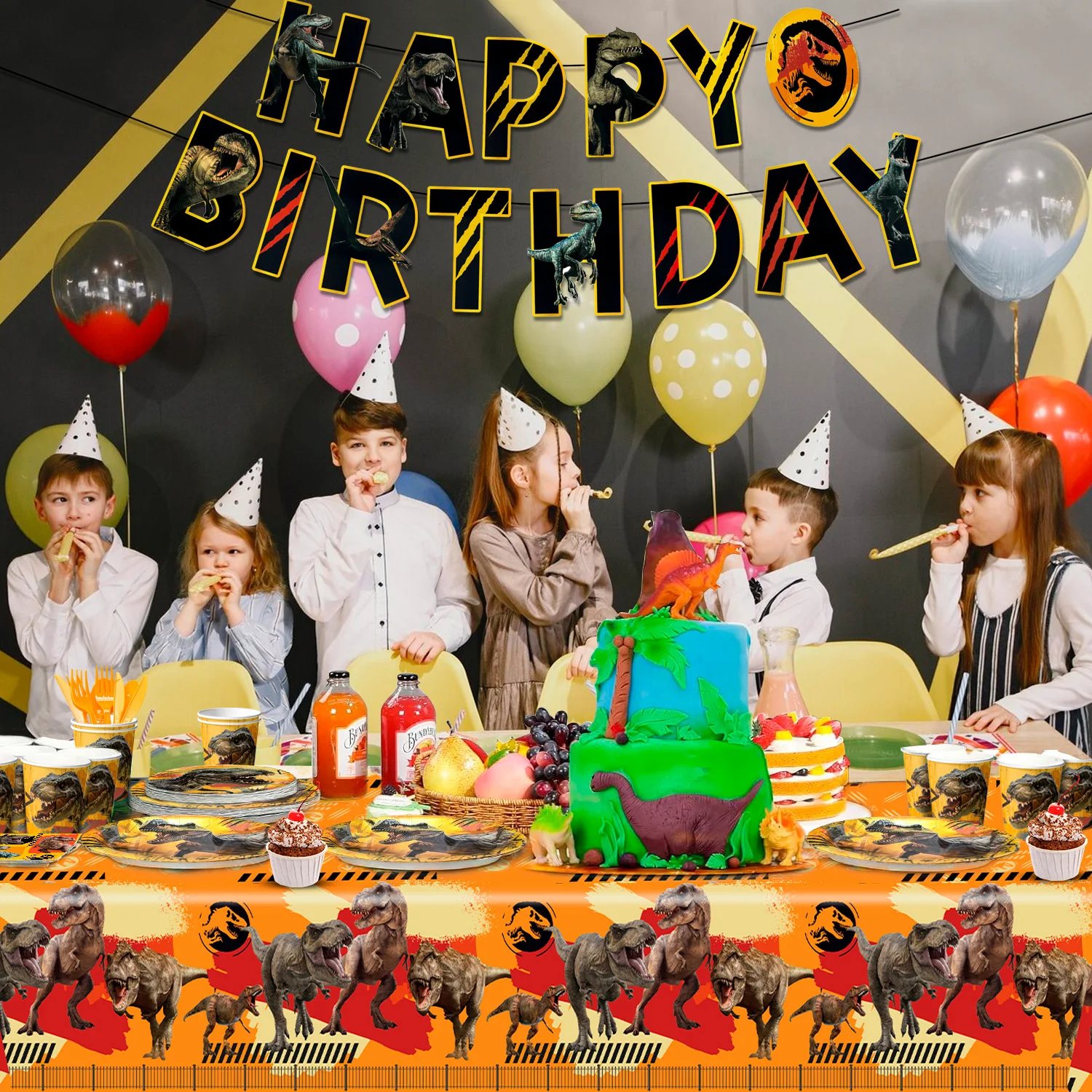 Jurassic World Birthday Decorations Tableware,127pcs Jurassic World Party Decorations Set - Party Plate CupsTablecloths etc