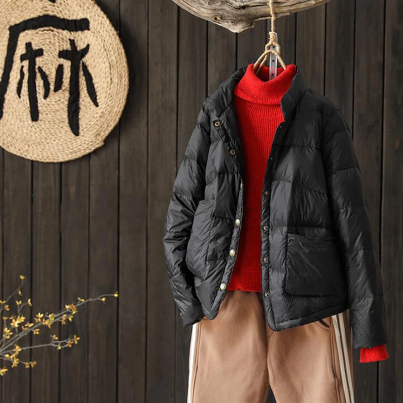 الربيع بطة أسفل معطف المرأة خفيفة للغاية رقيقة قصيرة سترة منتفخة الشتاء ضئيلة جيب سترات