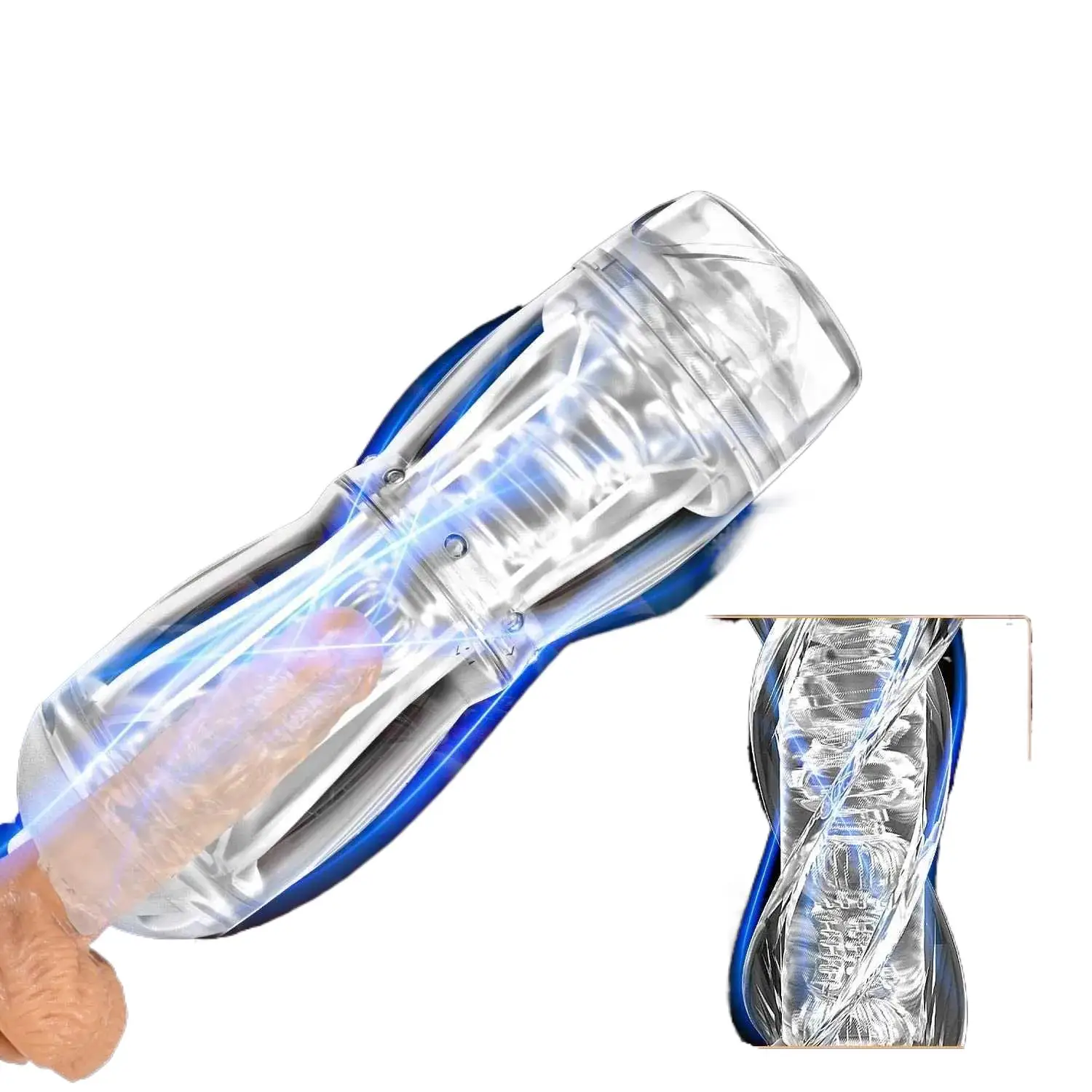 Transparent Masturbator Sex Toy para Masculino, Boquete Sim, 360 Rotating Pocket Pussy, 3D Texturizado, Vaginal apertado, Boquete, Cristal, Sexo