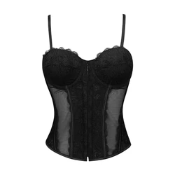 Sexy Black Lace Corset Crop Tops Vintage Bra Mesh Bustier Women's Spaghetti Strap Tube Top Corsets Gothic Body Shaper Lingerie