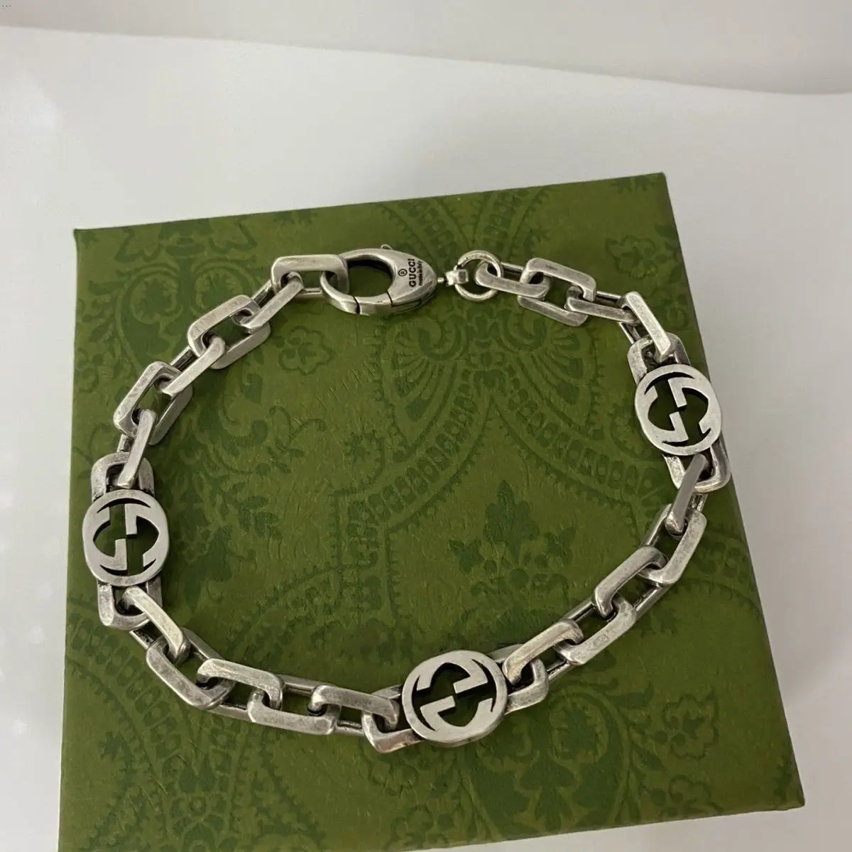 

Retro old interlocking sterling silver bracelet for men and women fashion lovers jewelry Valentine's Day gift 925 silver hip hop