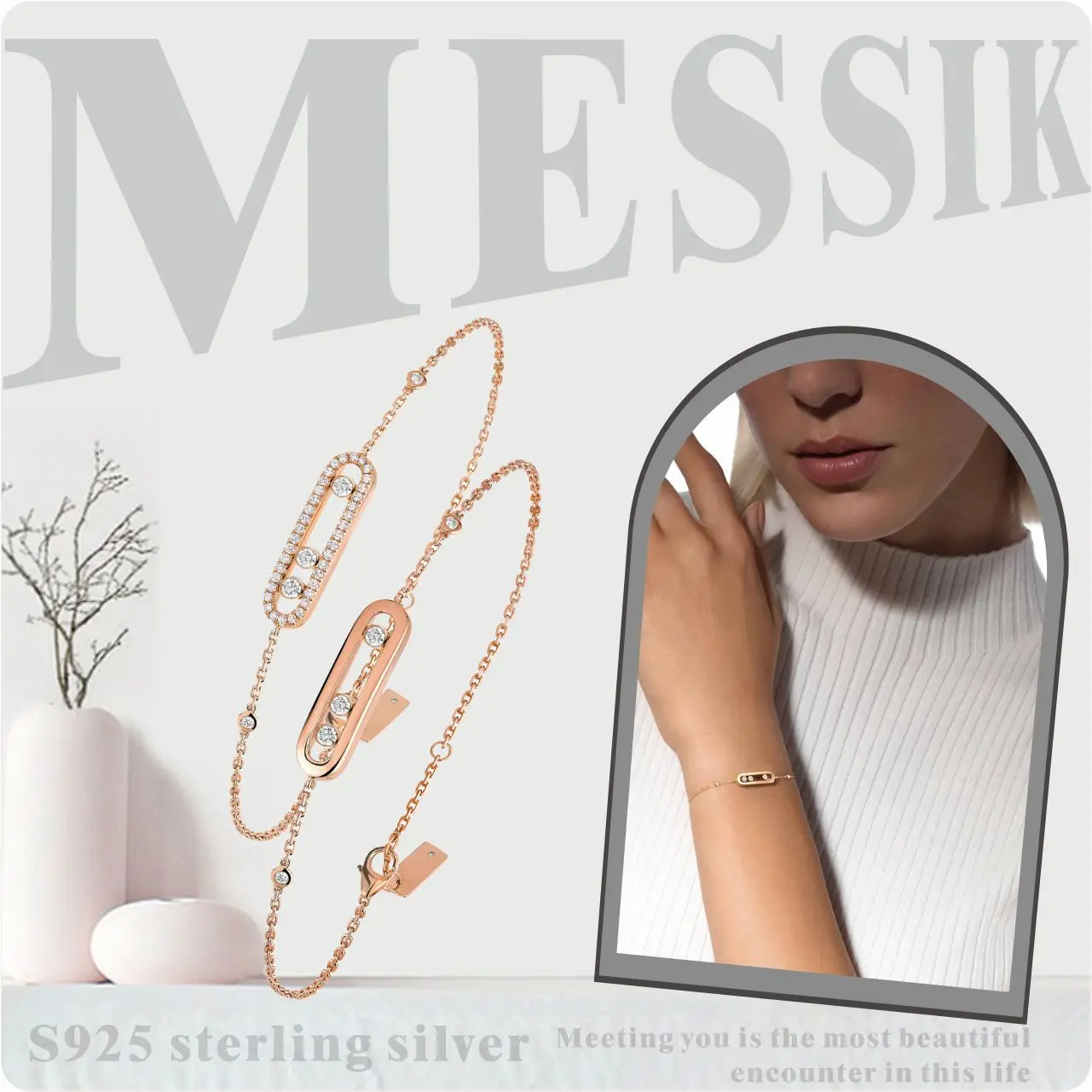 

Classic Simple Bracelet Messik S925 Sterling Silver Moving Diamond Bracelet Women's Move Uno Collection of Luxury Jewelry