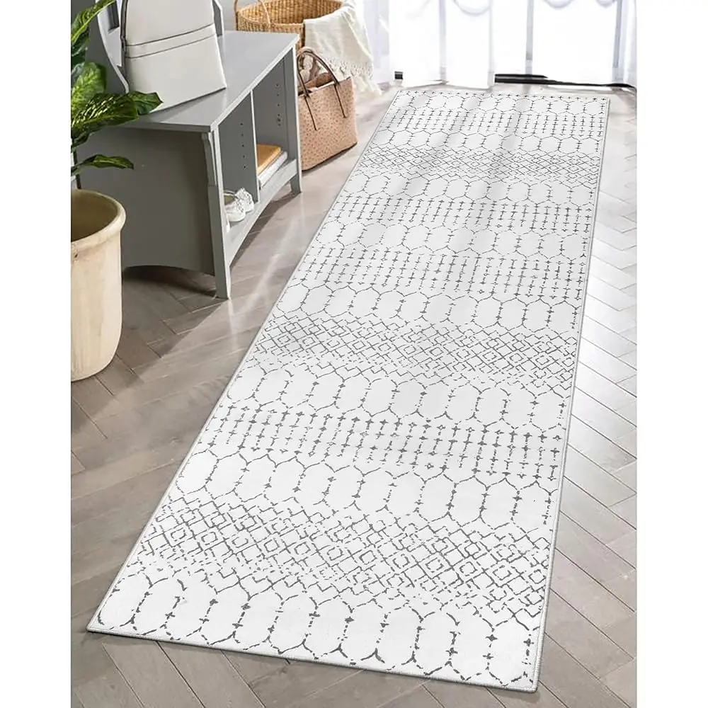 

Moroccan Washable Runner Rug - 2X6 Non-Slip Throw Hallway Runner Rug Ultra-Thin Soft Kitchen Runner Laundry Room Rug White