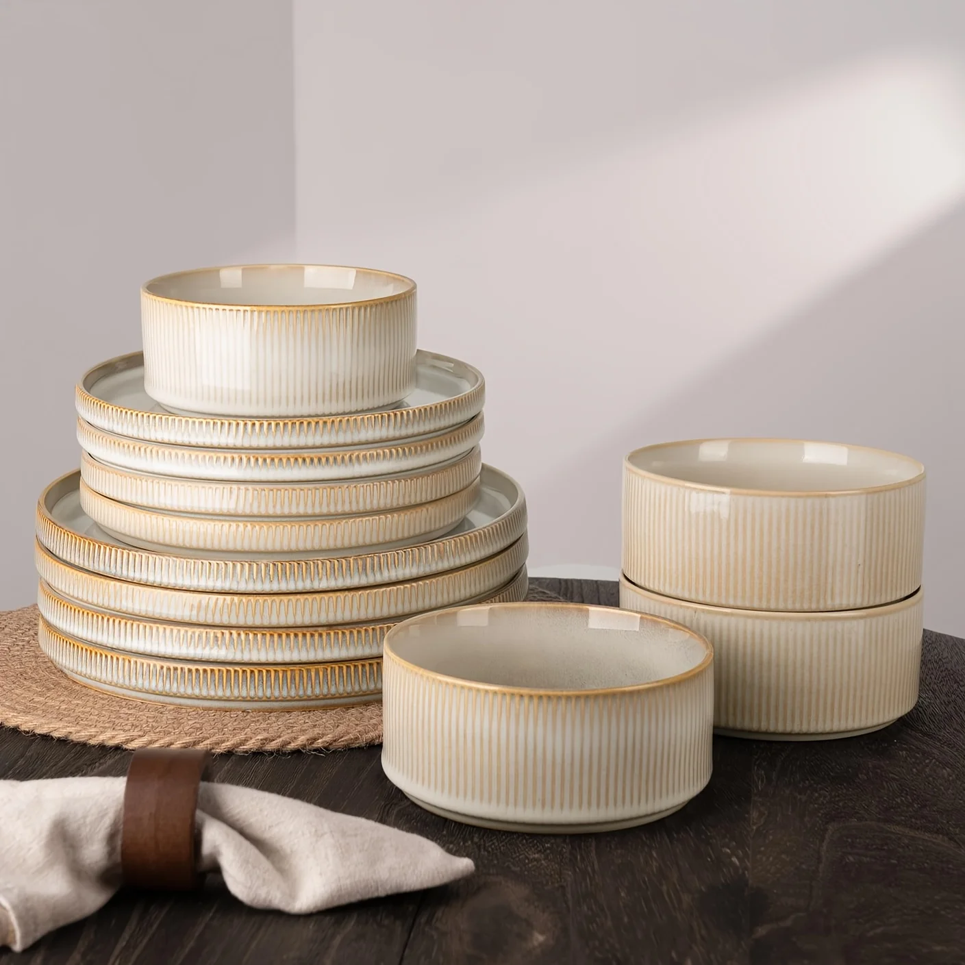 12-Piece Modern Stoneware Dinnerware Set for 4 – Cappuccino White Round Plates & Bowls, Microwave-Safe & Dishwasher-Safe, Ideal - view 8