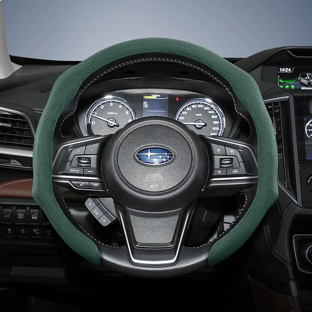 Suitable for Subaru Premium Suede Snap-On Steering Wheel Cover, Non-Slip and Durable, Round and D-Shaped Steering Wheel