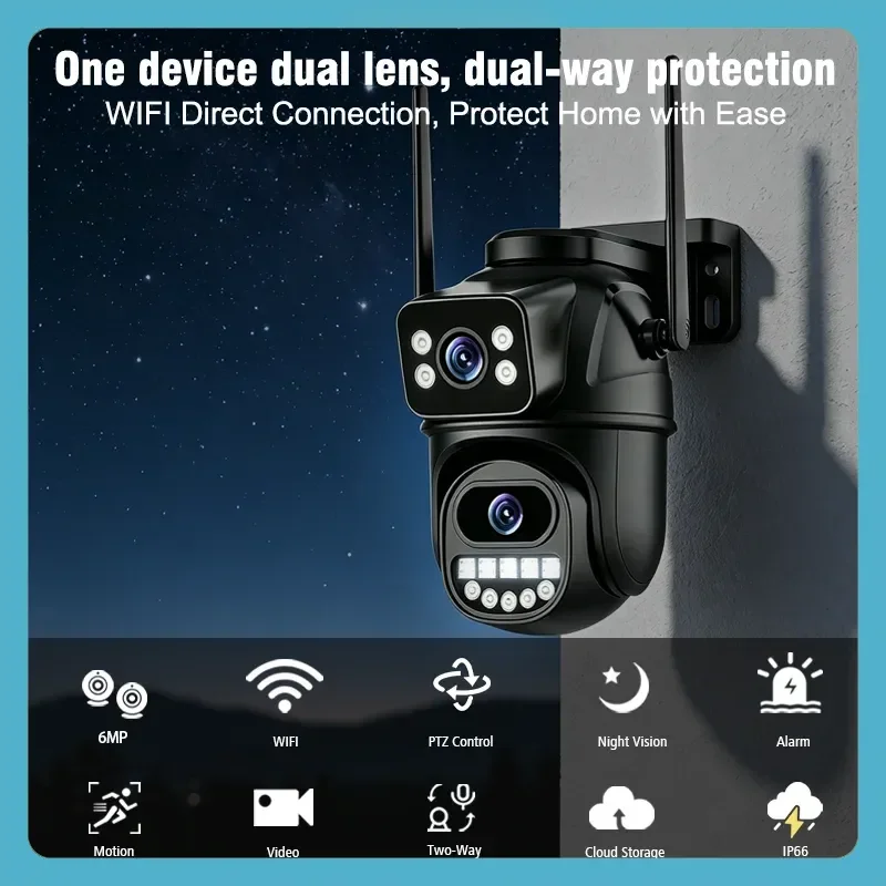 2.4g 3mp Wifi Surveillance Camera, Dual Lens 4x Digital Zoom Ai Human Detect Onvif Outdoor Security Ptz Ip Cameras