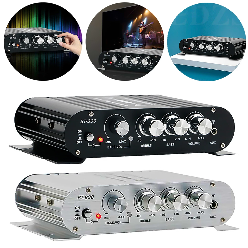 ST-838 HiFi 2.1 Channel Power Amplifier Bass and Treble Adjustment 80W*2 Stereo Bass Sound Amp Mini Media Player