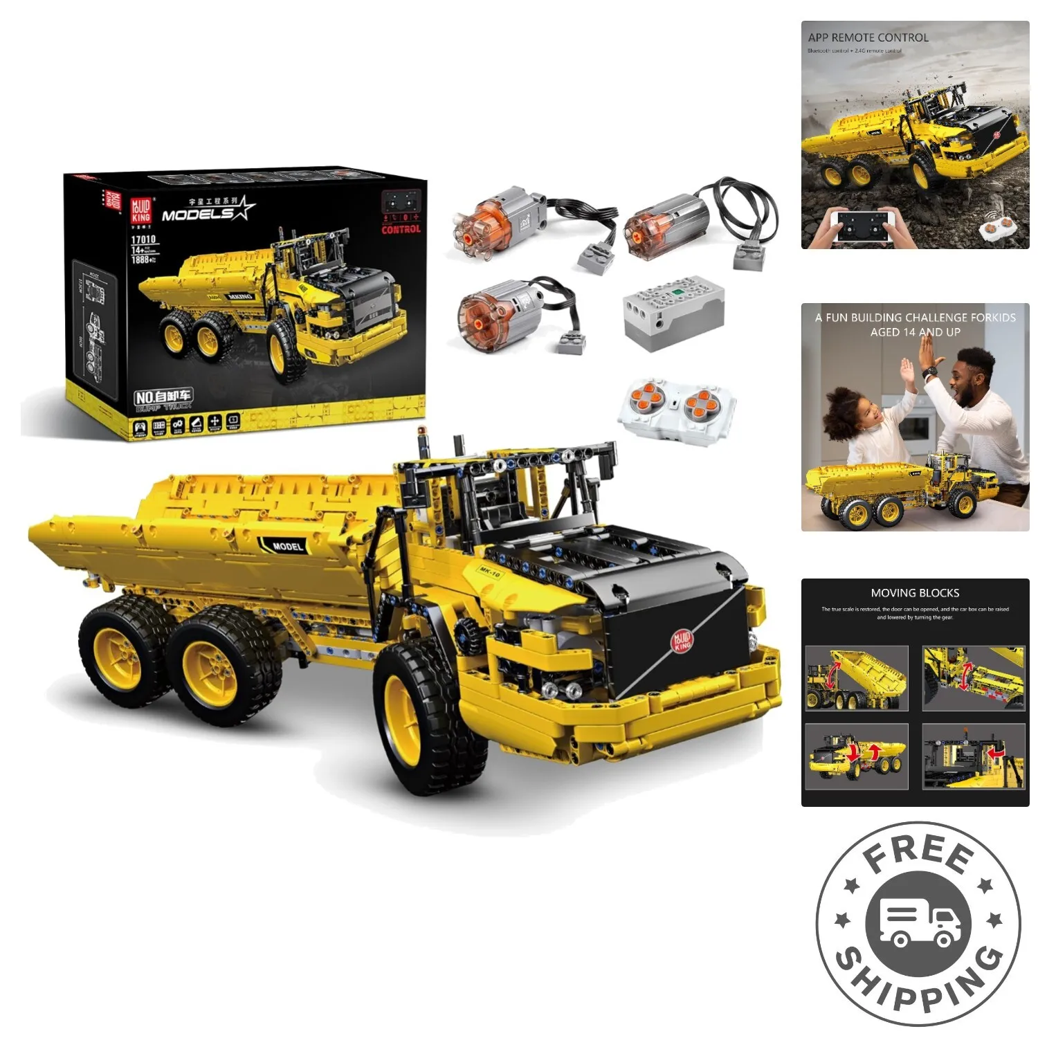 

17010 Engineering Dump Truck Building Block Kit - 1888 Pieces, Remote Control