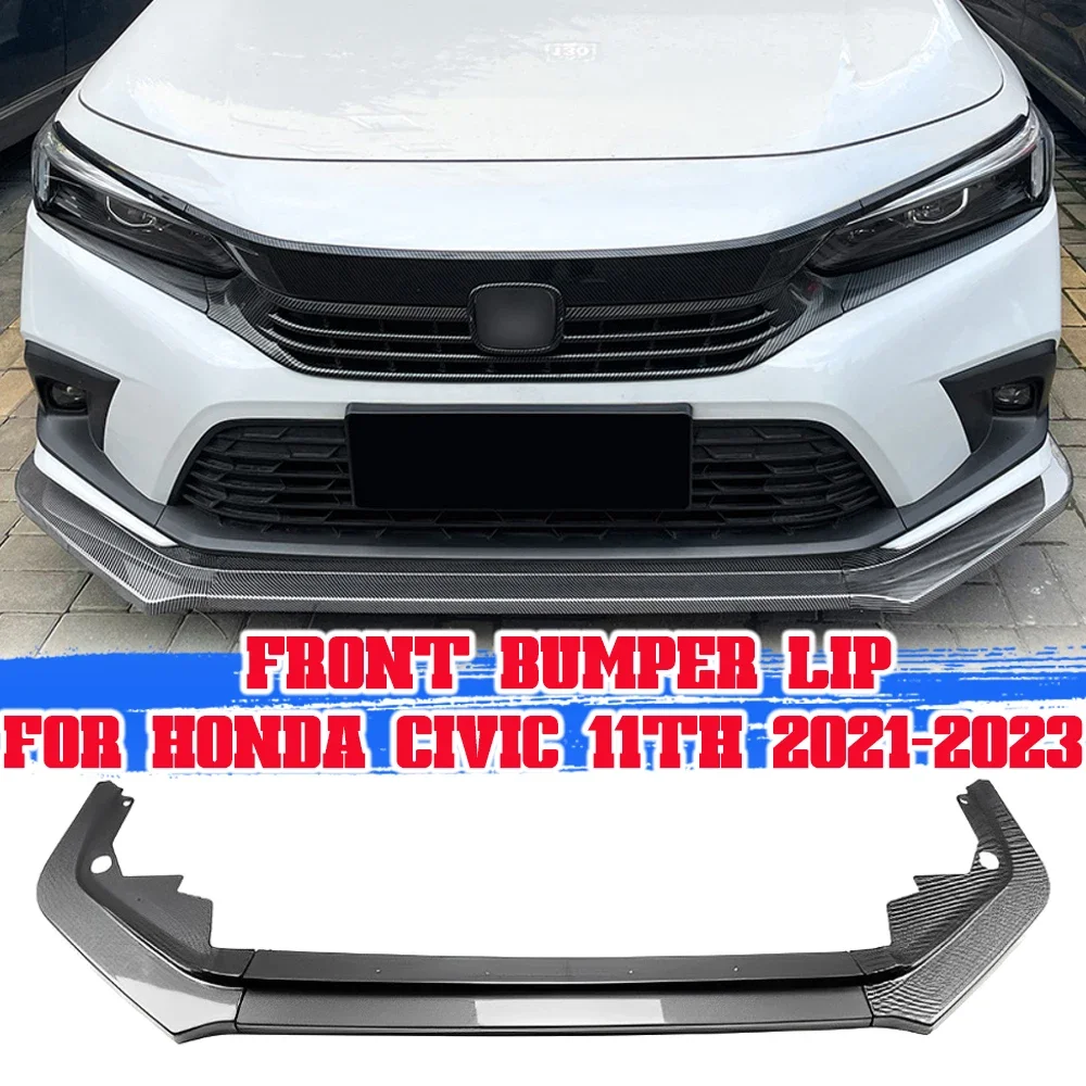 For Honda Civic 11th Gen 2021 2022 2023 Auto Car Front Bumper Splitter Lip Spoiler Diffuser Guard Body Kit Cover Tuning Black