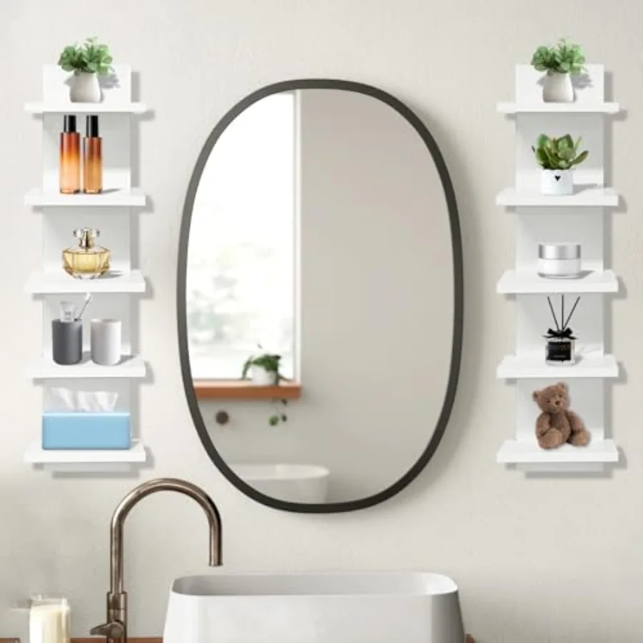 

2 PCS 5 Tier Wall Mounted Floating Shelves for Living Room Bedroom Bathroom Decorative Vertical Storage Organizer Natural Finis