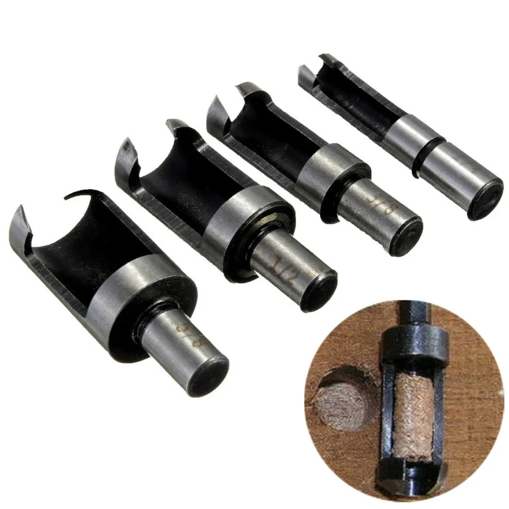 Binoax 4Pcs Carbon Steel Wood Work Plug Cutter Cutting Power Tool Drill Bit Set DIY 6/10/13/16mm