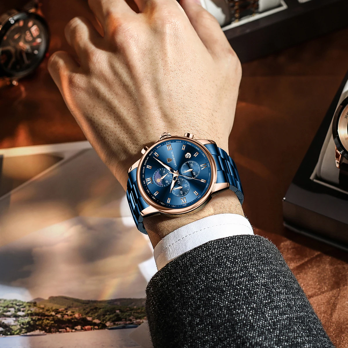 2025 ساعة رياضية جديدة للرجال العلامة التجارية الفاخرة ساعات رجالي الأعمال مقاوم للماء العسكرية كوارتز كرونوغراف ساعة اليد Montre أوم #6