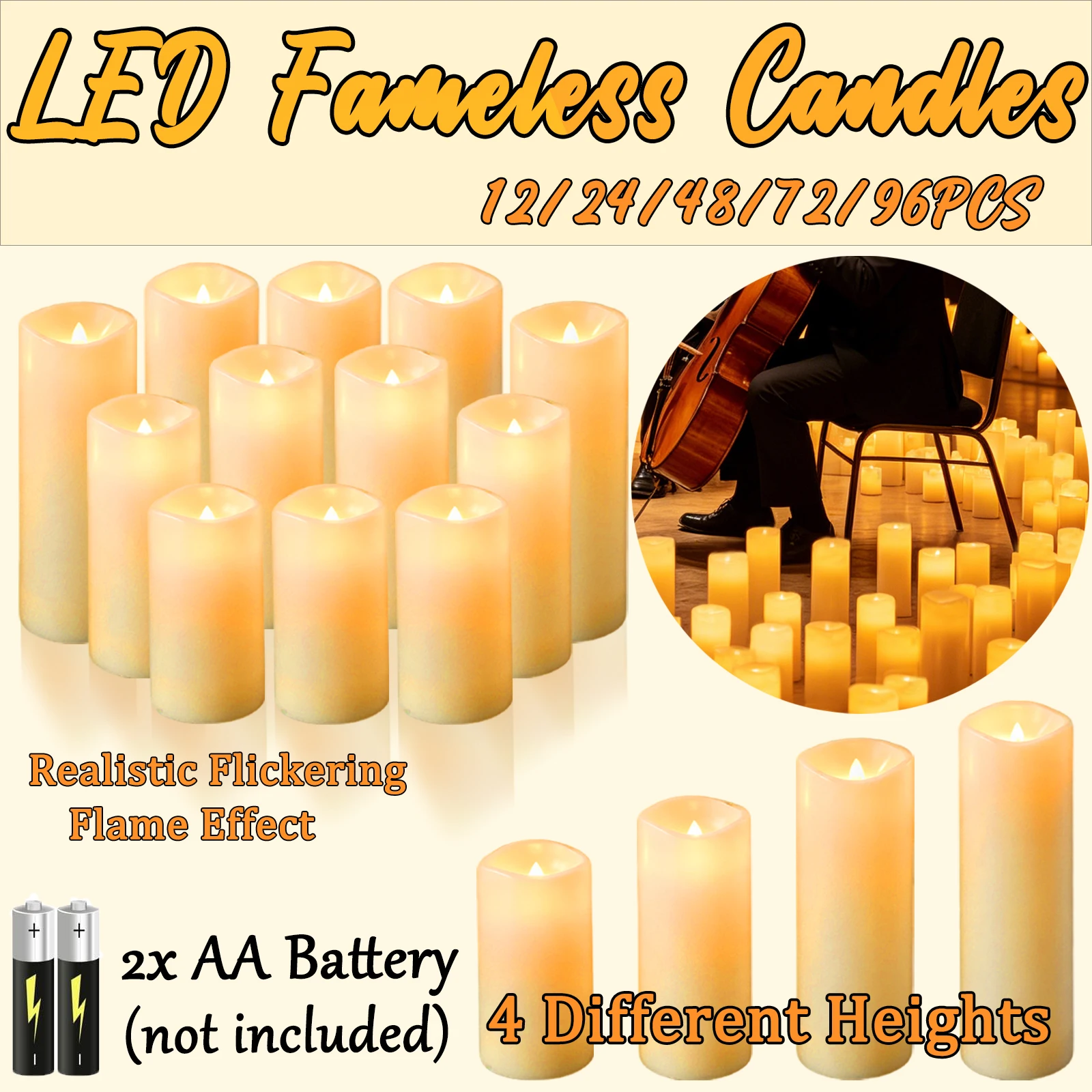 12-96pcs Fake LED Candles for Wedding Flameless LED Candles Battery Operated Candles for Concert Halloween Home Decoration