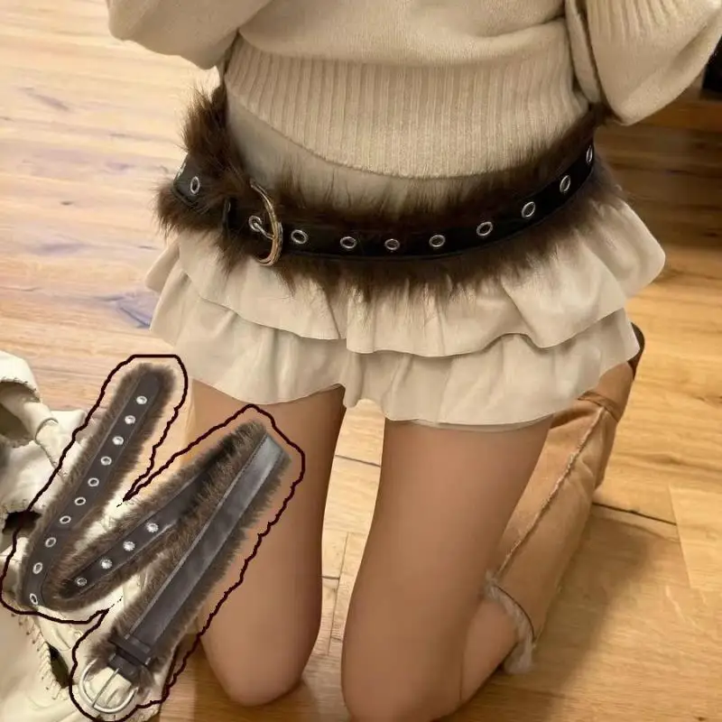 

Fashion Faux Fur Punk Belt Trendy Pin Buckle Furry Waistband Casual Versatile Plush Belt Y2K Retro All-Match Plush Waist Chain