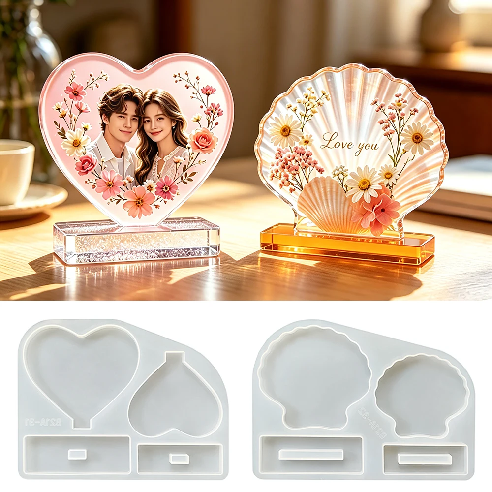 Moldes de Epóxi em Forma de Coração S0273 para Moldura de Fotos DIY, Moldes de Silicone para Exibição de Quadros em Resina para Decoração de Casamento e Casa