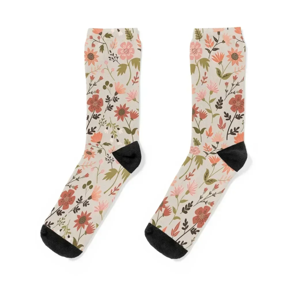 

Fall Foliage Floral and Leaf Print Shades of Pink & Green Socks hiphop football funny gift gift Men Socks Women's
