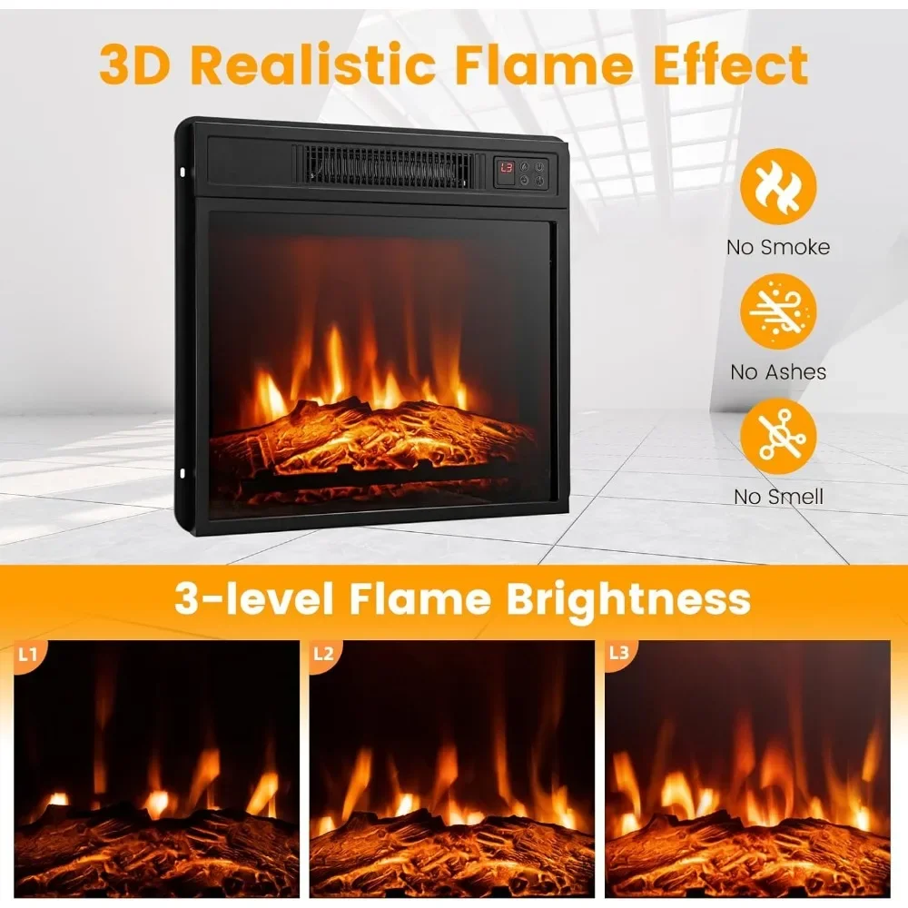 Electric Fireplace with Mantel, 1400W Freestanding Heater with Remote Control & Adjustable Brightness, Multifunctional Mantel