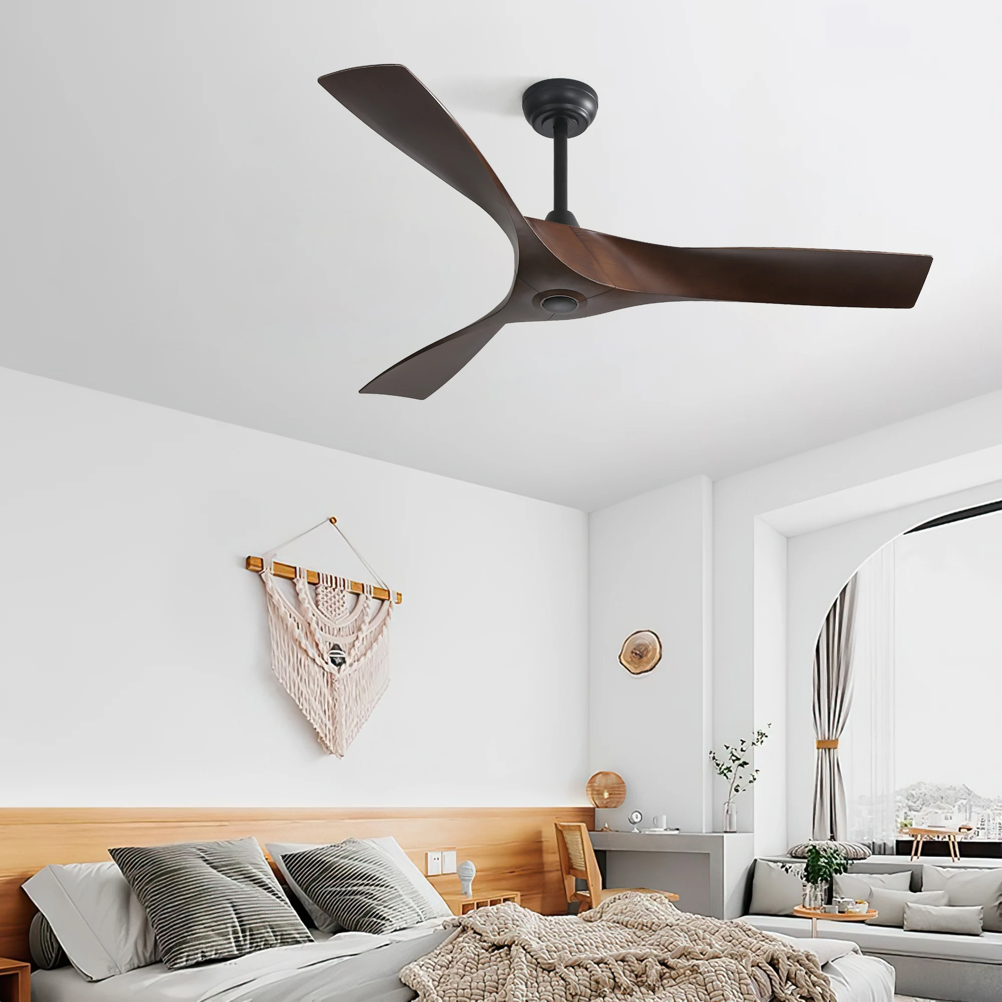 Sofucor Modern 52-inch Ceiling Fan without LED Reversible DC Motor 6-speed High Timeable wind 3 Wood Blade and Remote control