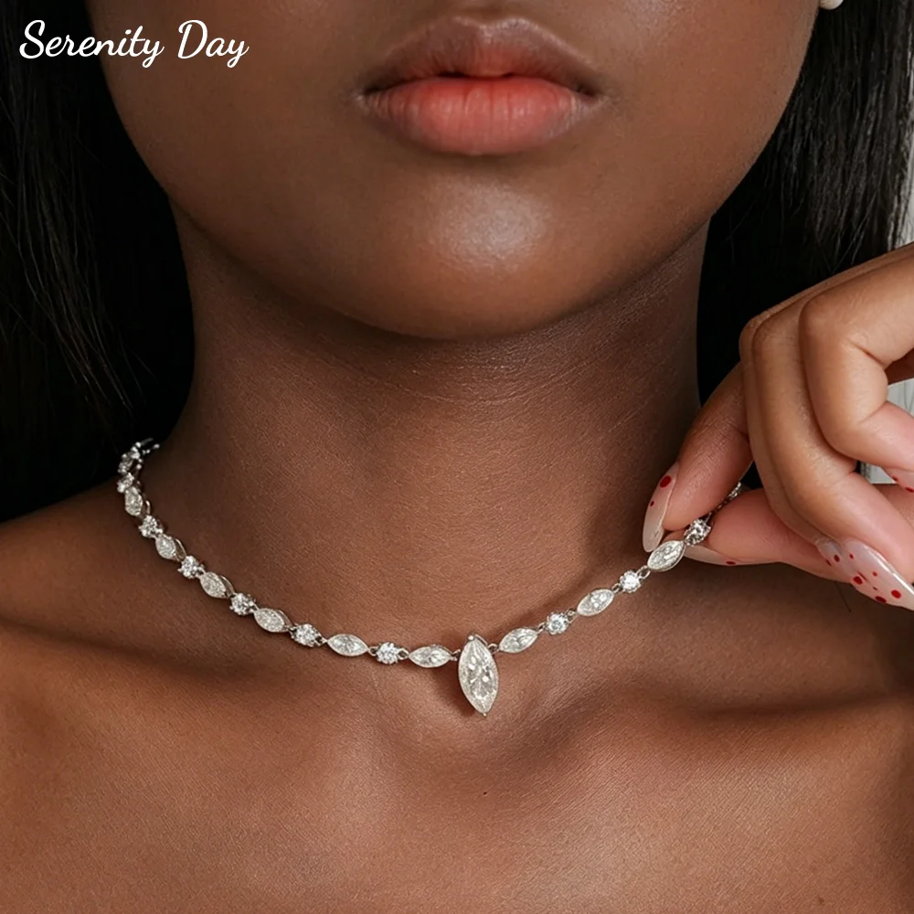 Serenity 4ct Pear Cut All Moissanite Tennis Necklace For Women Gift D Color Pendant  Necklace S925 Sterling Silver Chain Jewelry