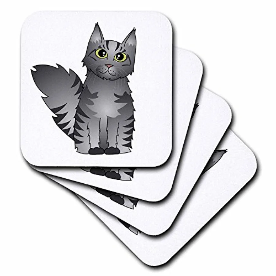 

CST_35516_4 Cute Maine Coon Cartoon Cat-Silver Tabby-Ceramic Tile Coasters Set of 8