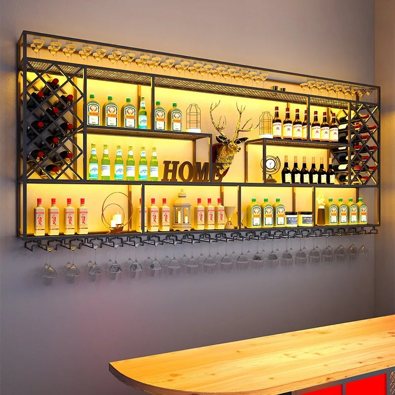 

T bar bar bar wine cabinet rack, restaurant simple wall rhombus wine cabinet, wall-mounted wine shelf display