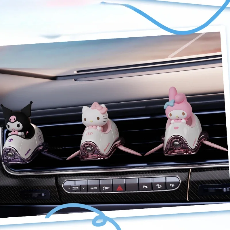 New Sanrio Hello Kitty Kuromi Melody Car Mounted Aromatherapy Flying Ball Fragrant Slices Small Airplane Air Outlet Decoration